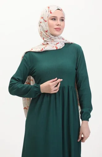 Bürümcük Robe Taille Froncée En Tissu 1016-03 Vert Emeraude 1016-03