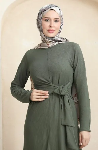 Bürümcük Jurk Van Stof Met Strikband Aan De Zijkant 1017-05 Kaki 1017-05