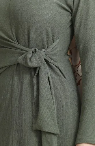 Bürümcük Jurk Van Stof Met Strikband Aan De Zijkant 1017-05 Kaki 1017-05