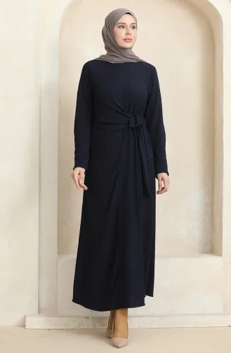 Bürümcük Jurk Van Stof Met Strikband Aan De Zijkant 1017-06 Marineblauw 1017-06