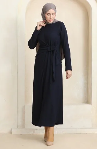 Bürümcük Jurk Van Stof Met Strikband Aan De Zijkant 1017-06 Marineblauw 1017-06