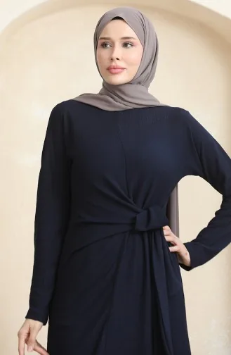 Bürümcük Jurk Van Stof Met Strikband Aan De Zijkant 1017-06 Marineblauw 1017-06