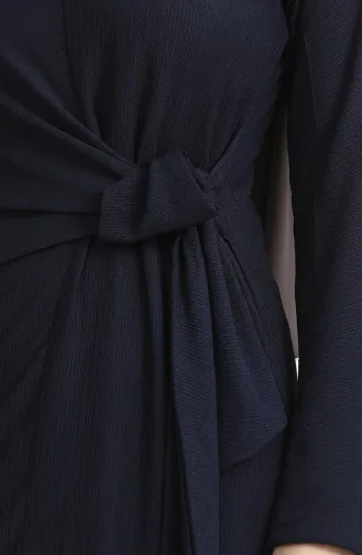Bürümcük Jurk Van Stof Met Strikband Aan De Zijkant 1017-06 Marineblauw 1017-06