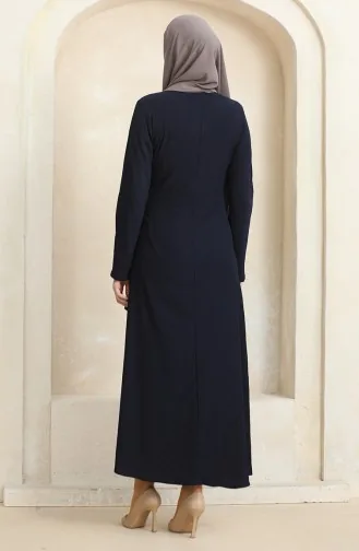 Bürümcük Jurk Van Stof Met Strikband Aan De Zijkant 1017-06 Marineblauw 1017-06