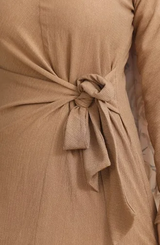 Bürümcük Jurk Van Stof Met Strikband Aan De Zijkant 1017-01 Melkbruin 1017-01