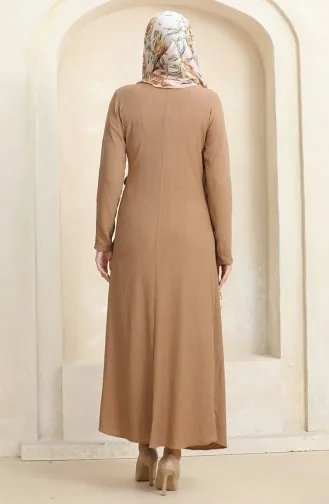Bürümcük Jurk Van Stof Met Strikband Aan De Zijkant 1017-01 Melkbruin 1017-01