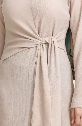 Kleid Aus Bürümcük-Stoff Mit Seitlichem Bindeband 1017-03 Nerz 1017-03