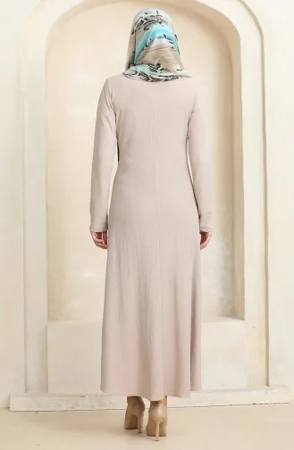 Kleid Aus Bürümcük-Stoff Mit Seitlichem Bindeband 1017-03 Nerz 1017-03