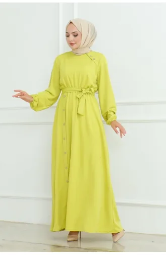 Shoulder Detailed Buttoned Dress 2090-07 Acid Green 2090-07