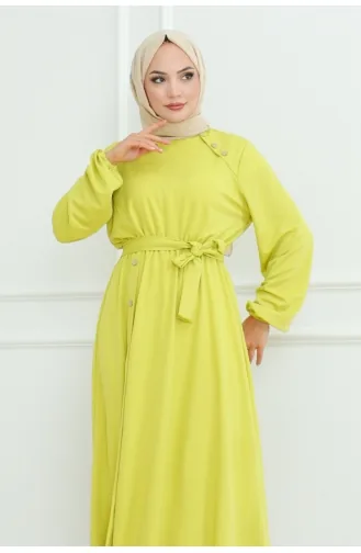 Shoulder Detailed Buttoned Dress 2090-07 Acid Green 2090-07
