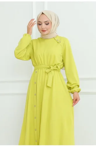 Shoulder Detailed Buttoned Dress 2090-07 Acid Green 2090-07