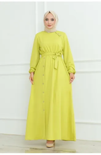 Shoulder Detailed Buttoned Dress 2090-07 Acid Green 2090-07