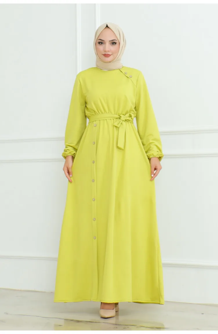 Shoulder Detailed Buttoned Dress 2090-07 Acid Green 2090-07