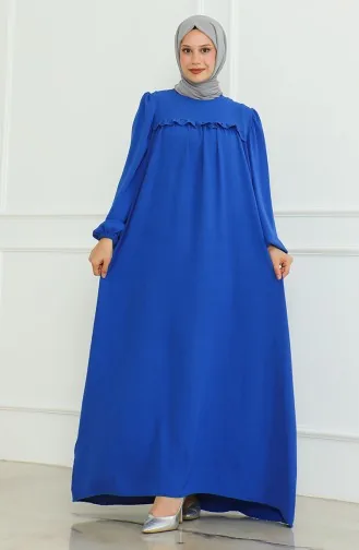 Aerobin Kumaş Kolu Lastikli Elbise 0465-02 Saks