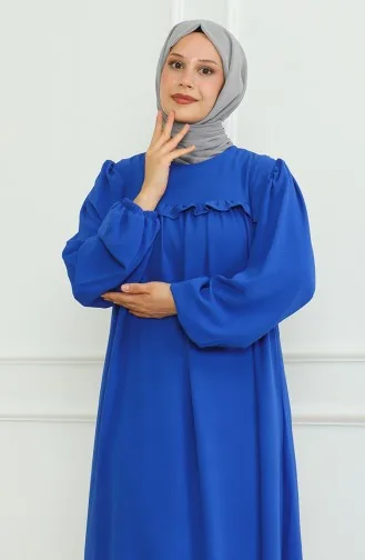 Aerobin Kumaş Kolu Lastikli Elbise 0465-02 Saks