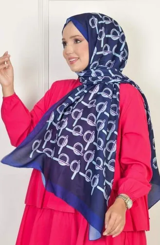 شال منقوش من القطن الناعم Monogram باللون الأزرق الداكن Monogramsoft 002 002
