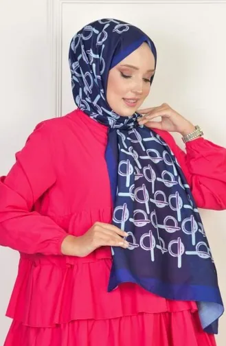 شال منقوش من القطن الناعم Monogram باللون الأزرق الداكن Monogramsoft 002 002
