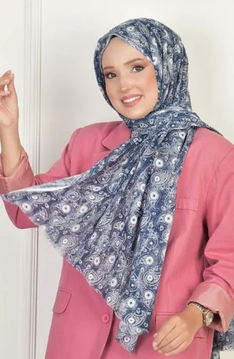 Katoenen Sjaal Met Patroon Denimblauw Katoen00 031 00_031