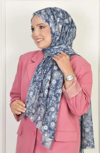 Katoenen Sjaal Met Patroon Denimblauw Katoen00 031 00_031