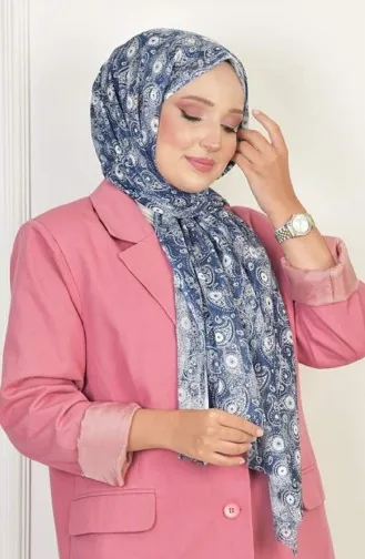 Katoenen Sjaal Met Patroon Denimblauw Katoen00 031 00_031