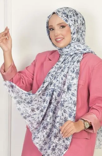 Cotton Patterned Shawl Midnight Blue Cotton00 264 00_264