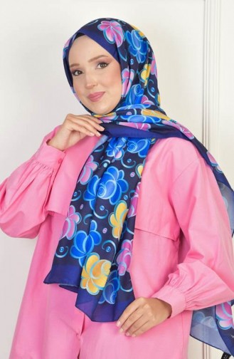 Rose Soft Cotton Patterned Shawl Navy Blue Rosesoft00 002 00_002