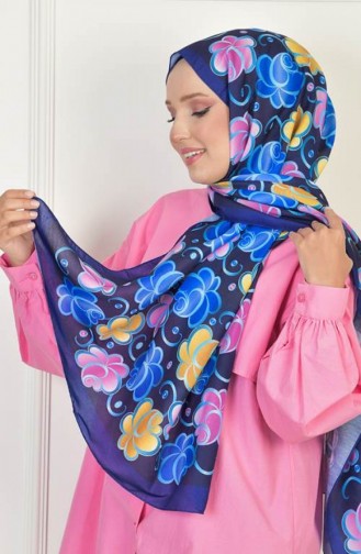 Rose Soft Cotton Patterned Shawl Navy Blue Rosesoft00 002 00_002