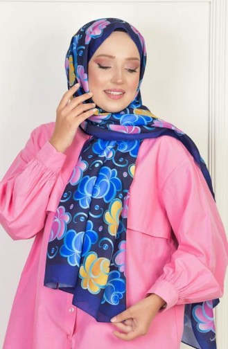 Rose Soft Cotton Patterned Shawl Navy Blue Rosesoft00 002 00_002