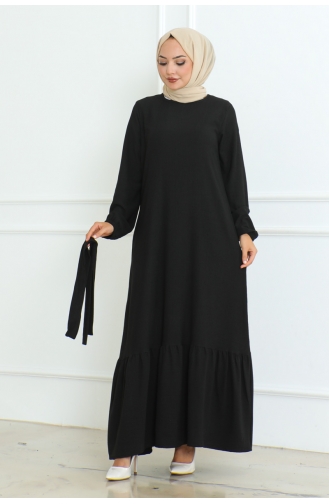 Robe Torsadée à Froufrous Jupe Asiatique 206-01 Noir 206-01