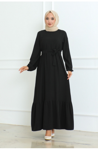 Robe Torsadée à Froufrous Jupe Asiatique 206-01 Noir 206-01