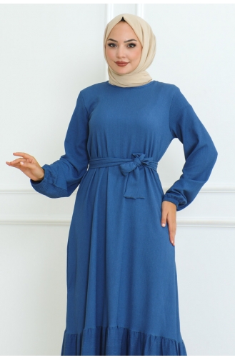 Robe Torsadée à Froufrous Jupe Asiatique 206-02 Indigo 206-02