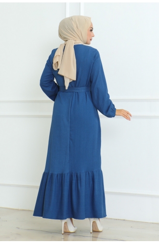 Robe Torsadée à Froufrous Jupe Asiatique 206-02 Indigo 206-02