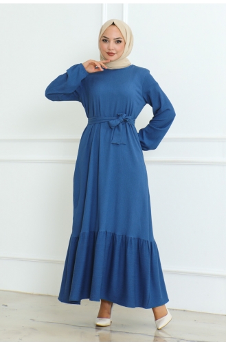 Robe Torsadée à Froufrous Jupe Asiatique 206-02 Indigo 206-02