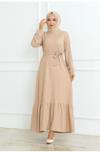 Robe Torsadée à Froufrous Jupe Asiatique 206-03 Beige 206-03