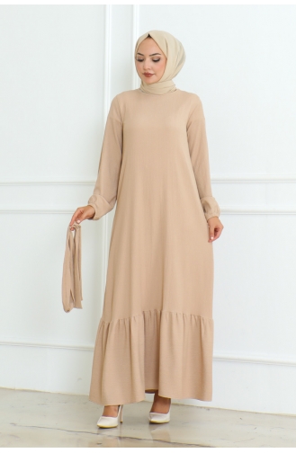 Robe Torsadée à Froufrous Jupe Asiatique 206-03 Beige 206-03
