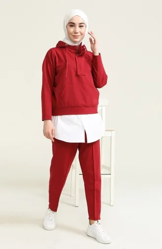 Survêtement A Capuche Deux Fils 151-03 Rouge Claret 151-03