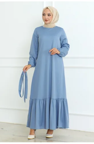 Kuzey Robe Mira Avec Ceinture 207-02 Bleu Bébé 207-02