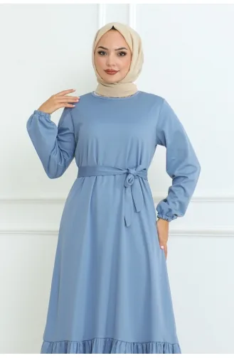 Kuzey Robe Mira Avec Ceinture 207-02 Bleu Bébé 207-02