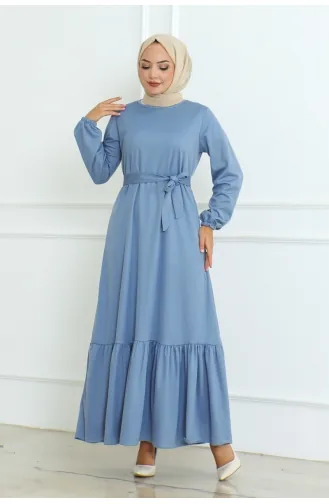 Kuzey Robe Mira Avec Ceinture 207-02 Bleu Bébé 207-02