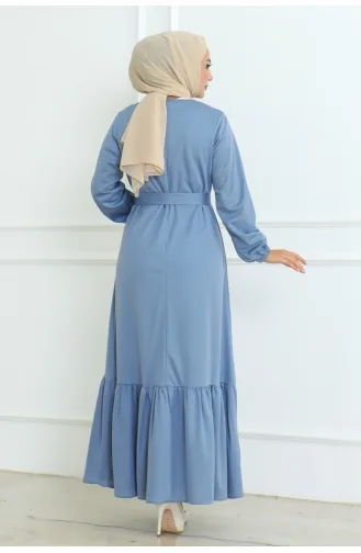 Kuzey Robe Mira Avec Ceinture 207-02 Bleu Bébé 207-02