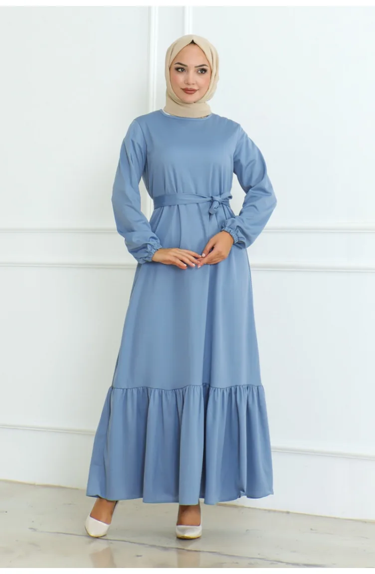Kuzey Robe Mira Avec Ceinture 207-02 Bleu Bébé 207-02