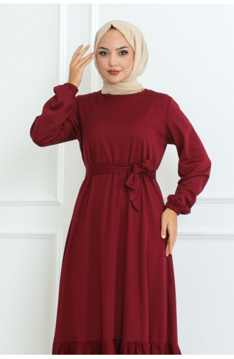 Kuzey Mira Kemerli Elbise 207-03 Bordo