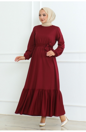 Kuzey Mira Kemerli Elbise 207-03 Bordo