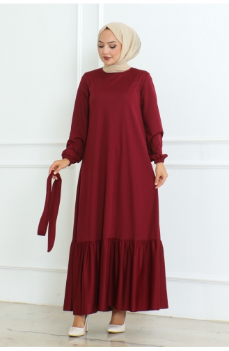 Kuzey Mira Kemerli Elbise 207-03 Bordo