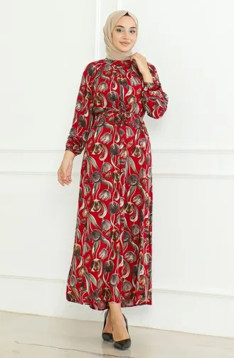 Jurk Met Riem En Patroon 0467-01 Bordeauxrood 0467-01