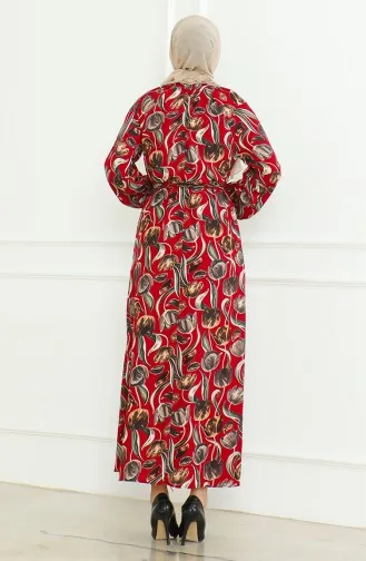 Jurk Met Riem En Patroon 0467-01 Bordeauxrood 0467-01