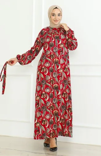 Jurk Met Riem En Patroon 0467-01 Bordeauxrood 0467-01
