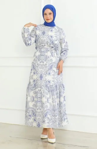 Linnen Jurk Met Riem En Patroon 0471C-01 Saks 0471C-01