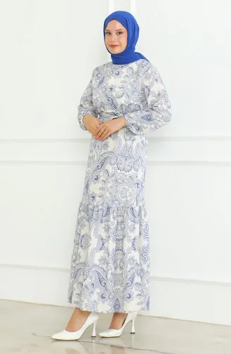 Linnen Jurk Met Riem En Patroon 0471C-01 Saks 0471C-01