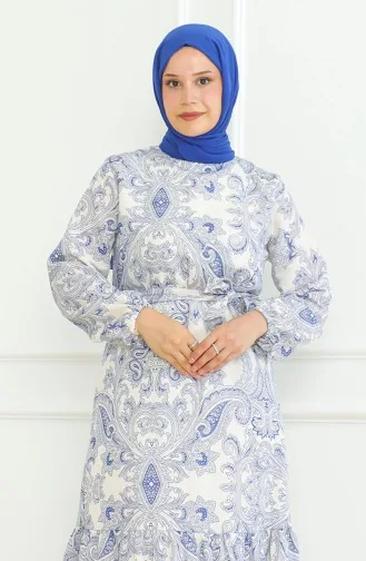 Linnen Jurk Met Riem En Patroon 0471C-01 Saks 0471C-01